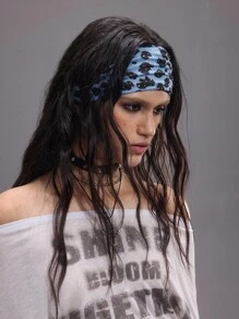 ROMWE Grunge Punk 1 pieza Diadema ancha con chispeantes piedras rhinestone holográficas de estilo de moda, diadema elástica con estampado de leopardo de estilo Y2K para uso diario, accesorio - Multicolor - Ver 3