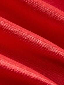 lacRébo 性感红色缎面内衣套装，包括褶皱文胸、蝴蝶结装饰和配套丁字裤，圣诞新年礼物 - 紅色 - 查看 9