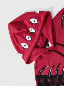 ROMWE MEN Anime Unisex Hooded Sweatshirt With American Street Dark Graphic Print - Red - View 6