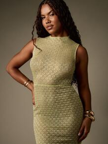 MISSGUIDED Rochie elegantă, tricotată, model sirenă, cu guler înalt, fără mâneci, model mireasă, elastică și mulaj - Verde - Vizualizare 3
