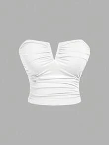 SHEIN MOD Plus Size 3pcs/Set Women's White Deep V Neck Ruched Camisole Top,Autumn Clothes,Fall Clothes,Elegant,Chic,3pcs/Set Women's White Deep V Neck Ruched Camisole Top,Rave,Graduation ,Romantic ,Summer ,Festival,Country Outfits,Beach Vacation Wear,Tea Party ,Modest ,Prom Top,Tube Top With Bra