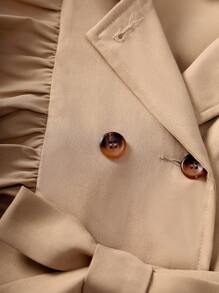 SHEIN Tween Girl Double Breasted Ruffle Trim Flare Sleeve Belted Trench Coat,In Fall/Winter