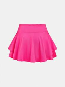 SHEIN Tween Girls' Casual Street Fashion Solid Color Sports Skirt Fall Winter - Hot Pink - View 2