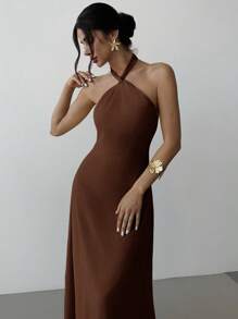 Firerie Robe élégante de vacances pour femmes, robe ample sans manches et dos nu, romantique et pour les occasions estivales