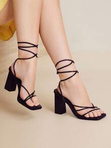 MOTF SQUARE TOE STRAP SEXY HEELED SANDALS - Brown - View 7