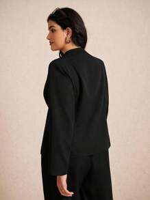 Elaquor Chaqueta de blazer elegante y minimalista para mujer de talla grande, versátil para la oficina y el transporte en otoño/invierno - Negro - Ver 5