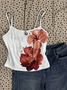 SHEIN EZwear 复古风格热带花卉印花性感吊带背心，适合夏季 - 彩色 - 查看 7