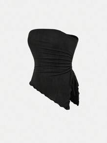 SHEIN Girlism Tween Girls Fitted Casual Sleeveless Asymmetrical Hem Black Tube Top