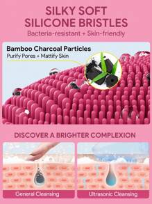 JMMO 电动洁面刷,电动硅胶洁面刷,磁力充电,全身防水,深层清洁毛孔,居家女士,护肤工具,,美容个护必备仪器,圣诞礼物,秋冬假期必备,露营度假必备品,度假配件,露营用品 - 玫紅色 - 查看 3