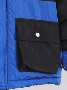 1pc Young Boy's Thickened Contrast Color Long Sleeve Padded Coat, Suitable For Daily Wear, Commuting, School, Autumn/Winter, Outdoor Activities Fall