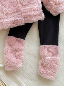 2 件套女婴可爱粉色蓬松连帽衫和裤子套装，秋冬女婴冬季服装幼儿女童冬季服装女童冬季服装套装两件套女婴冬季服装女婴秋季保暖衣服套装