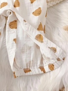 SHEIN Baby Girls' Casual Raglan Sleeve Round Neck Cute Bear Print Jumpsuit, Autumn Newborn Baby Clothes Neutral Baby Clothes Baby Jumpsuit Bear Print Jumpsuit - White - View 5