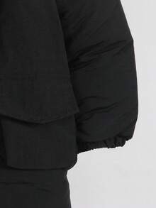 SHEIN Genkimix Kids 1 件年轻男童加厚纯色休闲长袖长款棉夹克，适合日常穿着、通勤、上学、秋冬、户外活动 - 黑色 - 查看 4
