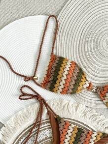 Swim Vcay 女士夏季 2 件套沙滩套装，独特纹理镂空针织面料上衣和裤子，两侧带抽绳，泳装比基尼套装