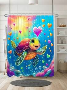 SHEIN 1Pc Vibrant Cartoon Heart Turtle Shower Curtain - Waterproof Bathroom Essentials , And Home Decor - Complete Bathroom Accessories For A Fun And Functional Space Home Bathroom Decor Summer