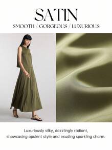 Ontre 夏季女士办公室休闲宽松都市风格，2025 年新款，优雅通勤，军绿色，吊带背心上衣和裙子套装 - 軍綠色 - 查看 1