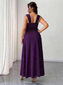 Elenzga Women's Plus Size Solid Color Twist Knot V-Neck High Slit High Stretch Knit Party Cocktail Versatile Stylish Design 2025 New Dress - Purple - View 2