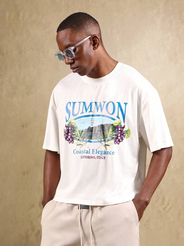 Graphic T Shirt With Coastal Vineyard Print