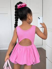 SHEIN 2 chiếc váy không tay dệt kim màu hồng dễ thương mùa hè cho bé gái, trang phục phù hợp cho mẹ và bé (2 bộ được bán riêng) - Màu Hồng Tươi - Xem 3