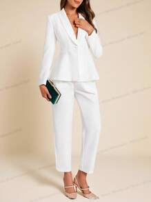 Amorya Shawl Collar Single Button Peplum Blazer & Pants In Fall/Winter