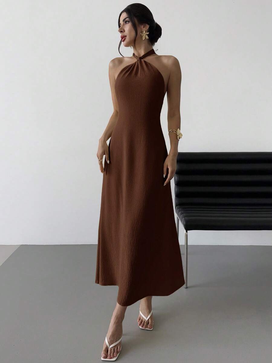 Firerie Robe élégante de vacances pour femmes, robe ample sans manches et dos nu, romantique et pour les occasions estivales