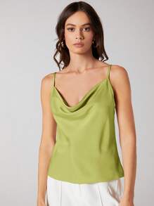 BizChic 女士无袖缎面吊带背心，浪漫优雅日常时尚商务休闲装，适合办公室、工作、日常通勤，复古风格 - 綠色 - 查看 6