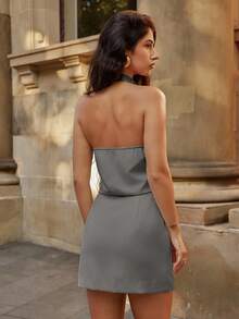 SHEIN Forever 21 Spring New Halter Neck Open Front Backless Fitted Women Camisole - Grey - View 2