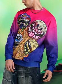 MADBALLS X SHEIN Men's Casual Everyday Gradient Cartoon Pattern Crew Neck Sweatshirt - Purple - View 4