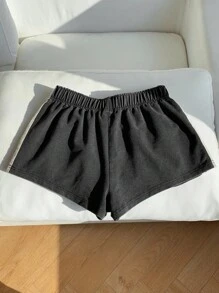 Comfortcana 女士黑色针织松紧腰宽松休闲阔腿短裤，夏季