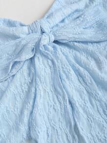 Sweetra 女式夏季纯色前系带露背短款上衣 Y2K - 藍色 - 查看 4