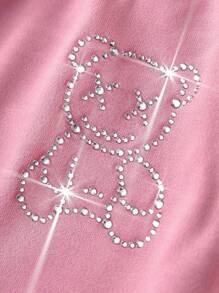 Manfinity EMRG Men's Pink Sweatpants With Bear Rhinestone Decor , Teddy Bear Sweatpants - Pink - View 2