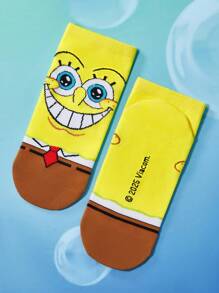 SpongeBob SquarePants | SHEIN 5 双柔软透气吸湿排汗休闲女士踝袜，带有 & & Squidward & Krusty Krab 时尚可爱的彩色短袜，加固脚趾和脚跟，经久耐用，男女通用，四季百搭，夏季冬季 - 彩色 - 查看 10