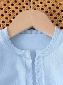 SHEIN Vintaside Kids Baby Girls' White Fashionable Casual Minimalist Solid Cropped Knit Cardigan