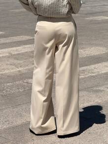 SHEIN ICON Women's Old Money Work Going Out Baggy Khaki Loose Fit Pockets Wide Leg Low Waist Solid Color Casual Pants - Apricot - View 2