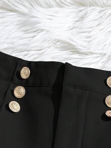 Glyssa 女士时尚优雅简约装饰纽扣 A 字型实用口袋百搭纯色短裤，春夏