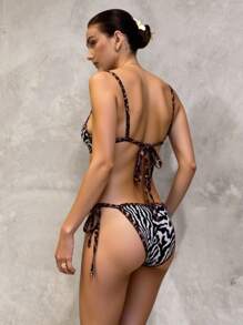 SHEIN Swim Conjunto de traje de baño con estampado de rayas de cebra de moda sexy para mujeres - Multicolor - Ver 2