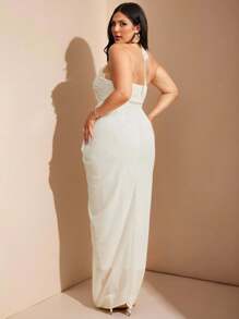 SHEIN BAE Vestido de mujer talla grande en color crema y albaricoque, con escote en V y diseño calado fruncido, para primavera/verano, otoño, Halloween, regreso a la escuela, Navidad, invierno, vestidos de verano para mujer, vestido de invitada de boda para mujer con curvas, vestidos de talla grande, atuendos de cumpleaños para mujer, atuendos de vacaciones para mujer, vestidos formales para mujer, ropa occidental para mujer, amarillo mantequilla