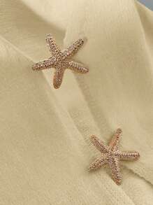 Chiquease 女士休闲日常深V领无袖海星装饰套头针织衫，适合大学穿着 - 杏色 - 查看 6