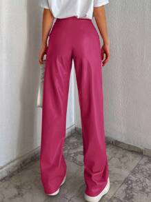 RueChic High Waist Seam Detail PU Pants - Hot Pink - View 2