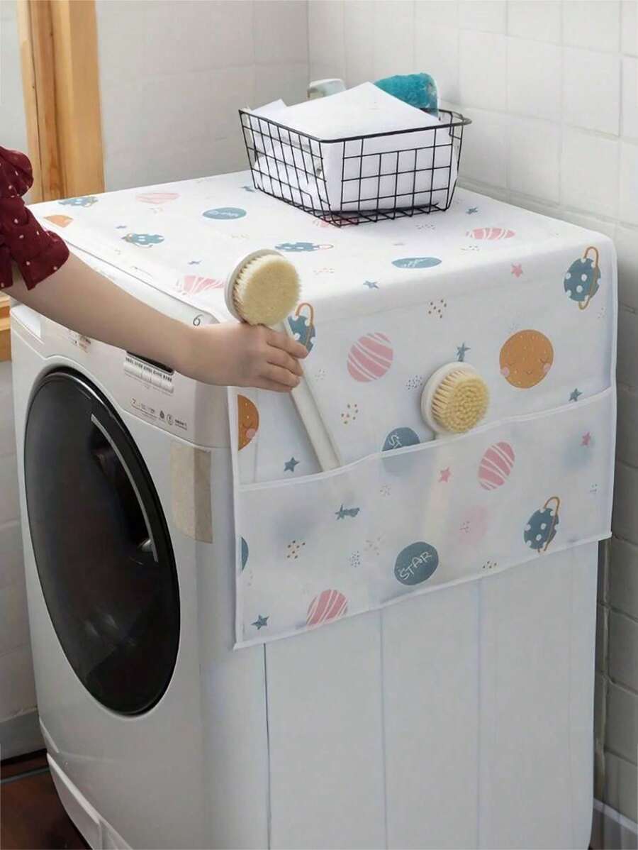 SHEIN 1 件冰箱防尘罩，多功能防水收纳挂袋防尘布，家用冰箱洗衣机罩顶盖，造型简约时尚，高档面料，色彩雅致，多用途罩子，防水防污，两侧口袋设计，适用于返校、办公室、家居、旅行、包包、整理器、收纳 - 白色 - 查看 1