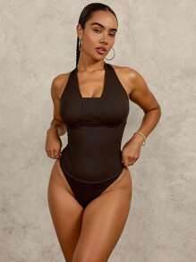Bonvoyette Women's Summer Beach Halter Tankini Set, Halter Neck Bathing Suit - Brown - View 4