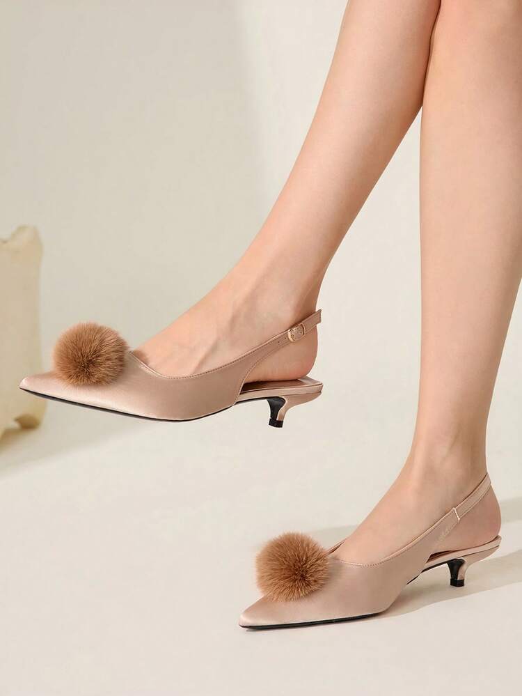 CUCCOO CHICEST Women's Pointed Toe Kitten Heel Pumps, Elegant Champagne Color Slip-On High Heels, Suitable For Commuting, Formal Occasions, Parties, Workplace, Thanksgiving, Christmas, Halloween