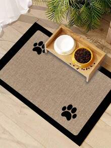 1 buah Alas Makanan Hewan Peliharaan Motif Jejak Kaki Kartun & Bunga Linen, Daya Serap Tinggi & Cepat Kering, Alas Mangkuk Makan Anjing Kucing, Mudah Dibersihkan, Bagian Bawah Karet Anti Selip, Cocok untuk Semua Musim, Alas Kandang Hewan Peliharaan - MultiWarna - View 6