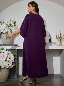 Al Najma 大码女式春秋翻领金属铆钉喇叭袖连衣裙 - 紫色 - 查看 3