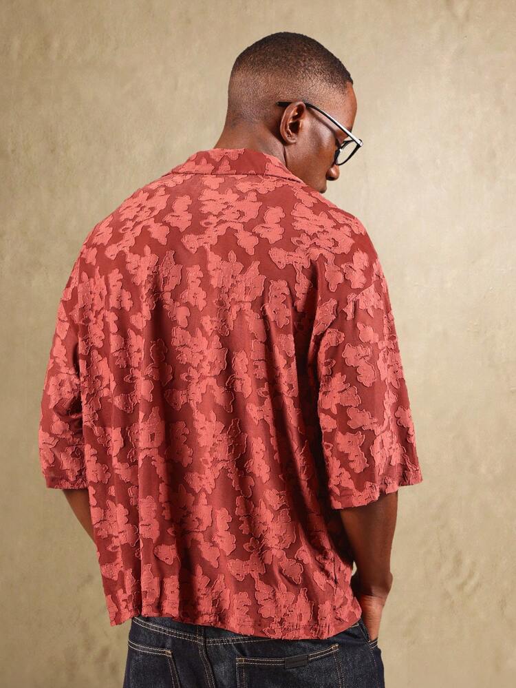 Camicia in organza burnout con bottoni e stampa testurizzata