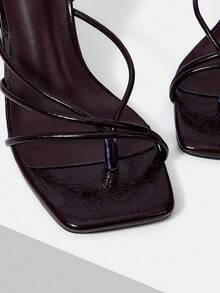 MOTF SQUARE TOE STRAP SEXY HEELED SANDALS - Brown - View 6