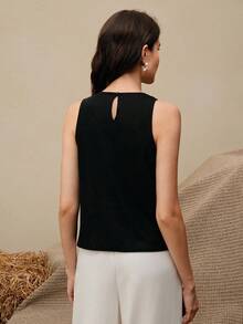 Anewsta Nuovo top canotta senza maniche per donna, vintage di lusso ed elegante, in chiffon con perline e rete, ringiovanente - nero - Visualizzare 2
