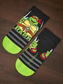 TEENAGE MUTANT NINJA TURTLES | SHEIN Bộ 4 đôi tất cổ ngắn mềm mại, thoáng khí, thấm hút mồ hôi, họa tiết sọc, thời trang màu xám và xanh dương, mũi và gót được gia cố, bền chắc, phù hợp cho cả nam và nữ, phù hợp với mọi mùa - Nhiều màu - Xem 11