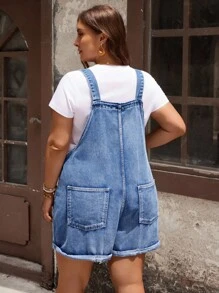 EMERY ROSE Plus Size Casual Vacation Retro Washed Bib Cargo Pants