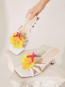 CUCCOO CHICEST 女士鸢尾花绑带交叉方头细高跟凉鞋，优雅甜美浪漫性感，黄白色仿皮，适合下午茶、约会、派对、度假、海滩 - 白色 - 查看 5